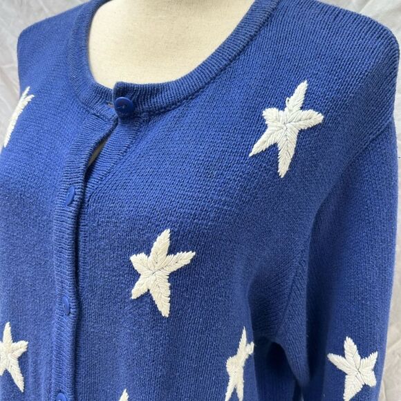 The Quacker Factory Sweater Cardigan Stars & Stripes Patriotic Preppy Vintage L - Picture 2 of 6